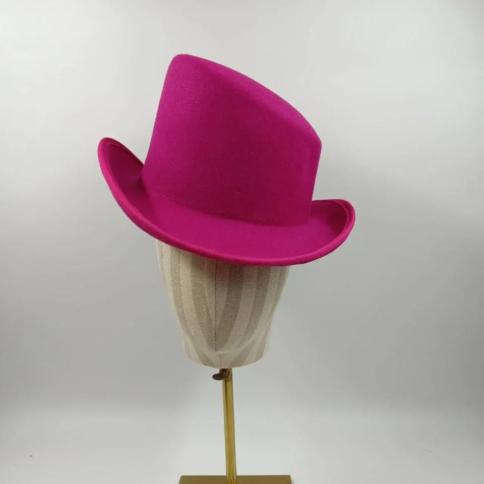 Sombrero de fieltro de copa alta para hombre y mujer, sombrero de ala ancha, color verde, azul real