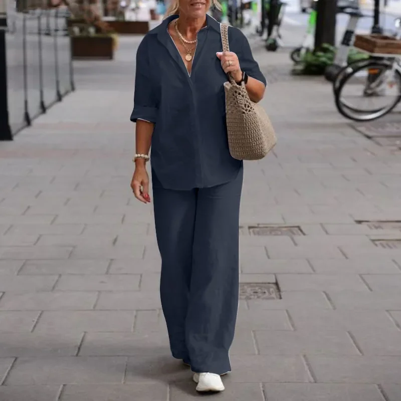 Conjunto de Dos Piezas de Pantalones y Camisa Retro para Mujer, Moda Otoño-Verano 2026, Top de Manga Larga, Traje Casual para Mujer, Ropa de Calle