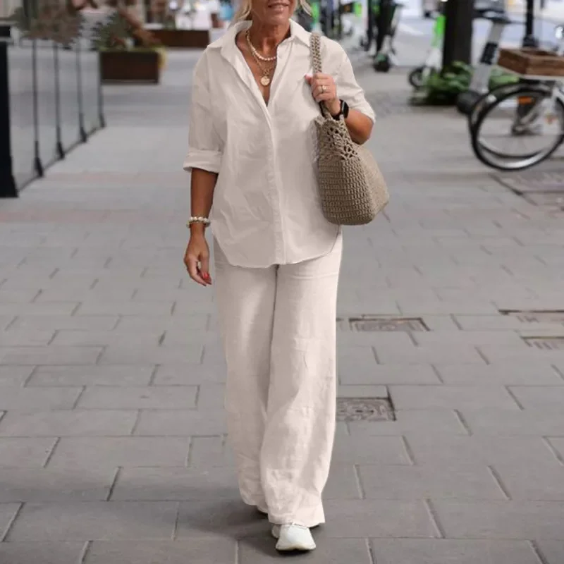 Conjunto de Dos Piezas de Pantalones y Camisa Retro para Mujer, Moda Otoño-Verano 2026, Top de Manga Larga, Traje Casual para Mujer, Ropa de Calle