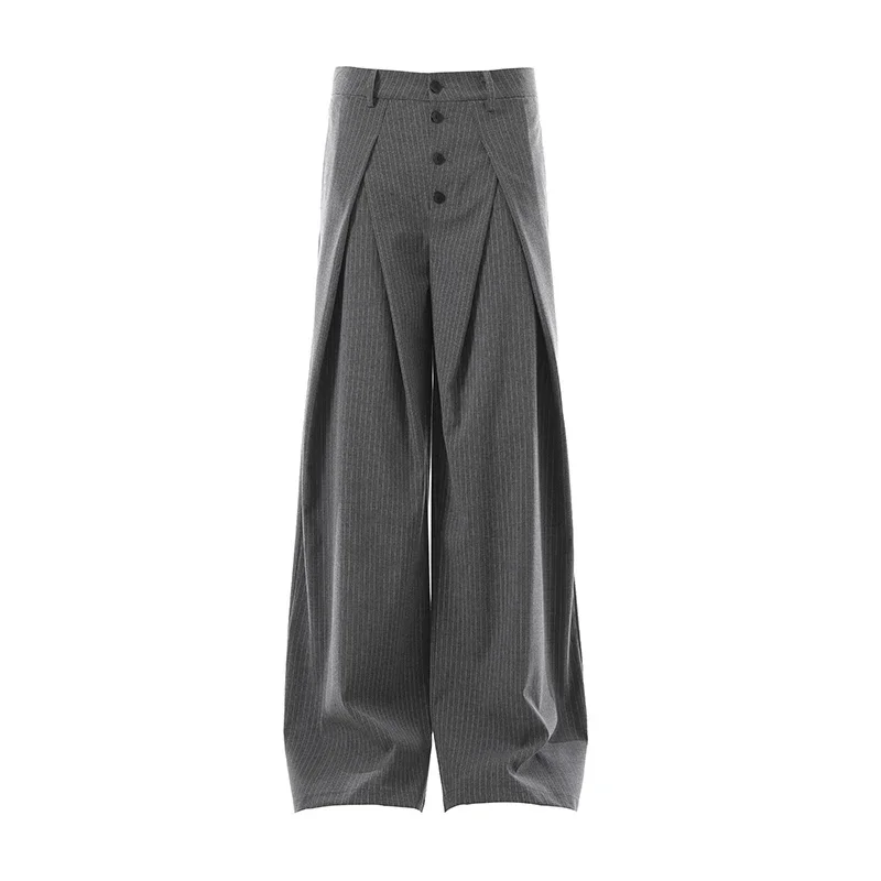 Pantalones de hombre de corte recto y holgado, novedad 2026, con diseño elegante de pliegues en la cintura, pantalones casuales de escenario con rayas.