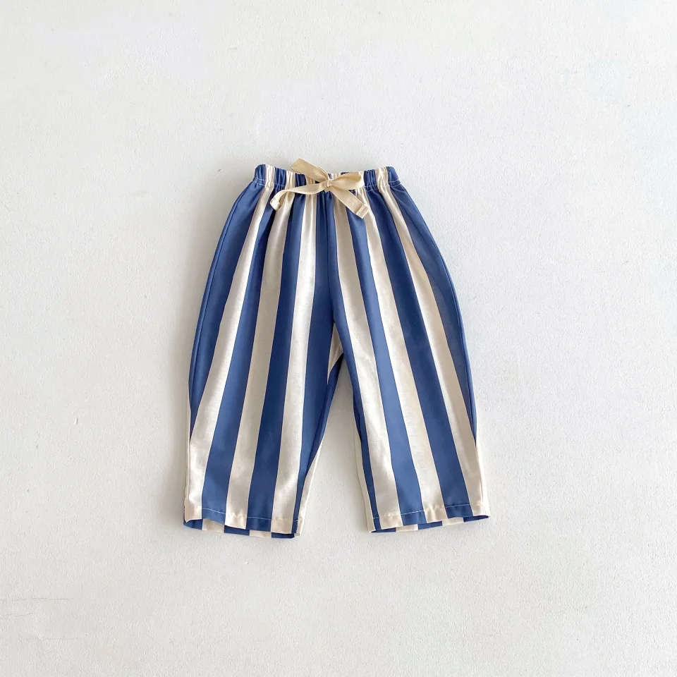 Pantalones a rayas para niños y niñas, ropa deportiva informal, pantalones sueltos finos, ropa exterior, pantalones versátiles simples, Moda de Primavera