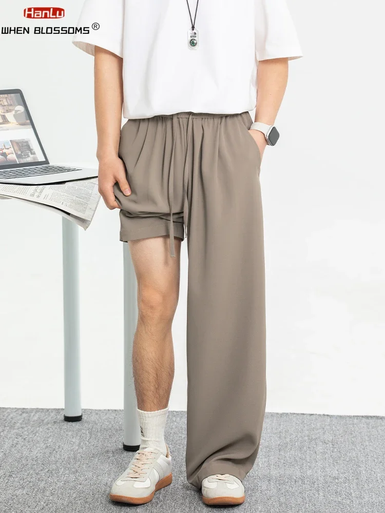 Pantalones informales refrescantes y transpirables para hombre, pantalones holgados de pierna recta, resistentes a las arrugas, para primavera/verano 2025