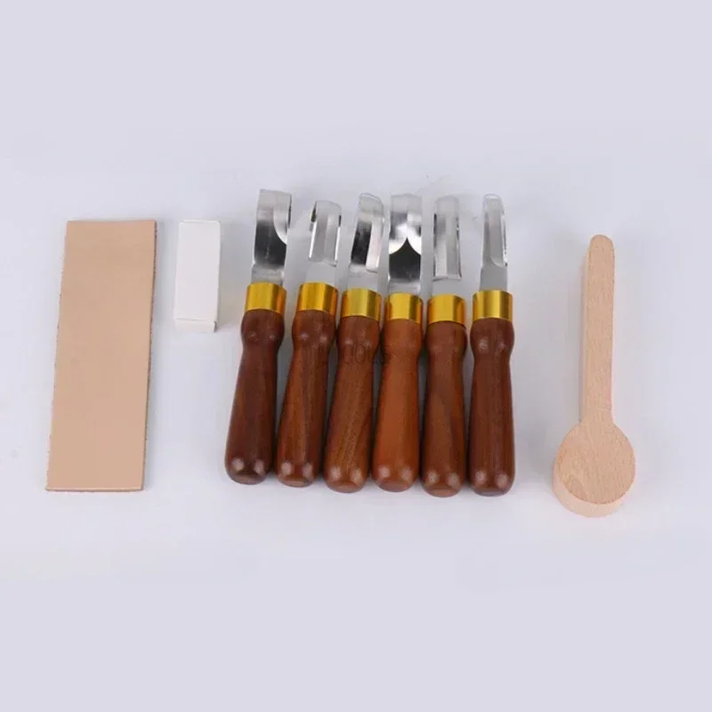 Juego de cuchillos cuchara con mango de nogal negro, cincel de tallado curvo de acero inoxidable para carpintería, escultura de madera, cuchillo de tallado artesanal hecho a mano