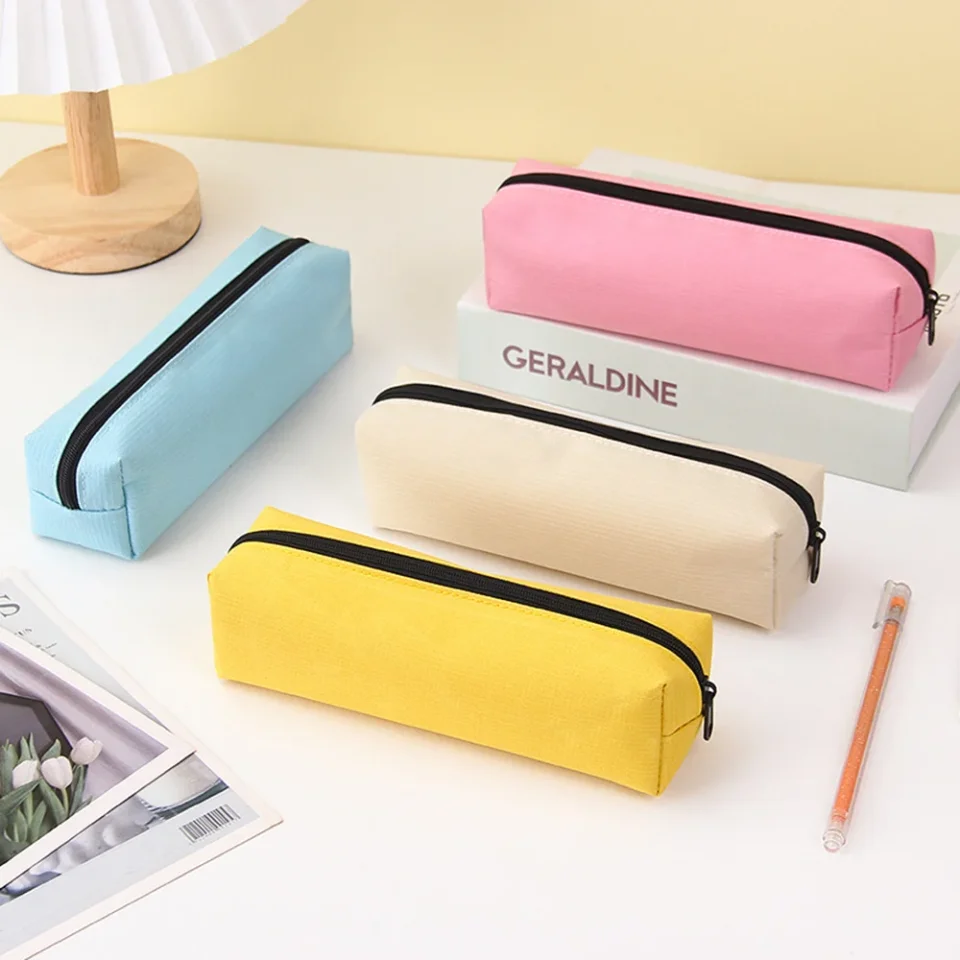 Estuche de lápices de Color sólido, bolsas de lápices simples para estudiantes, nueva papelería, suministros escolares, regalo para niños, bolsa de cosméticos grande con cremallera