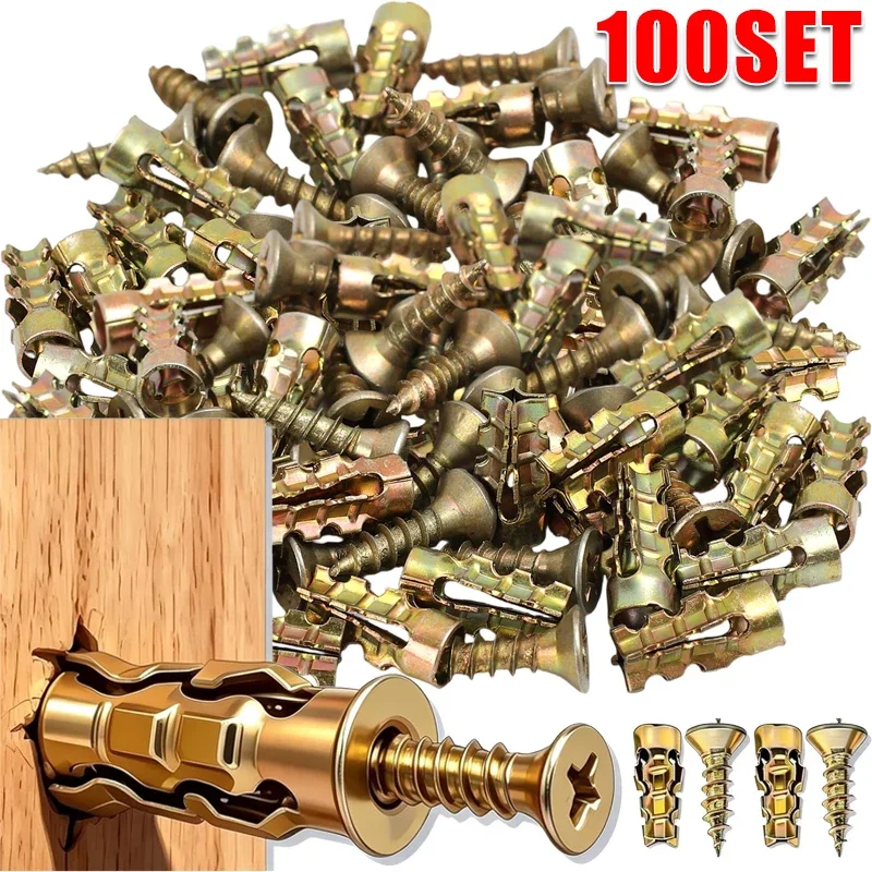 Juego de tornillos autorroscantes dentados, tornillos de expansión para anclaje en pared, tornillos de expansión con tubo, tornillos de expansión con broca para reparación de bisagras de muebles