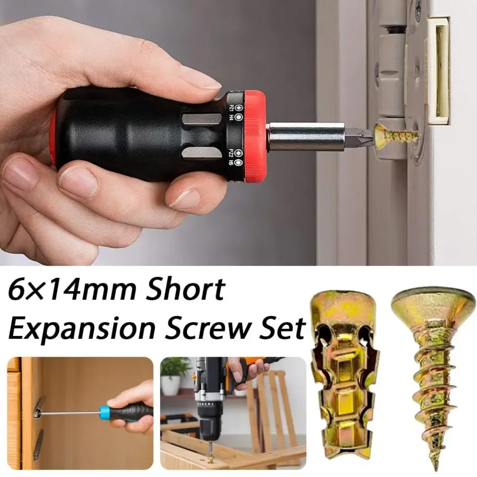 Juego de tornillos autorroscantes dentados, tornillos de expansión para anclaje en pared, tornillos de expansión con tubo, tornillos de expansión con broca para reparación de bisagras de muebles