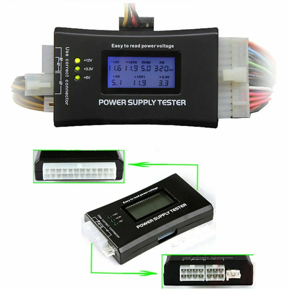 PC Computadora LCD 20/24 Pin 4 PSU ATX BTX ITX SATA HDD Probador de fuente de alimentación digital