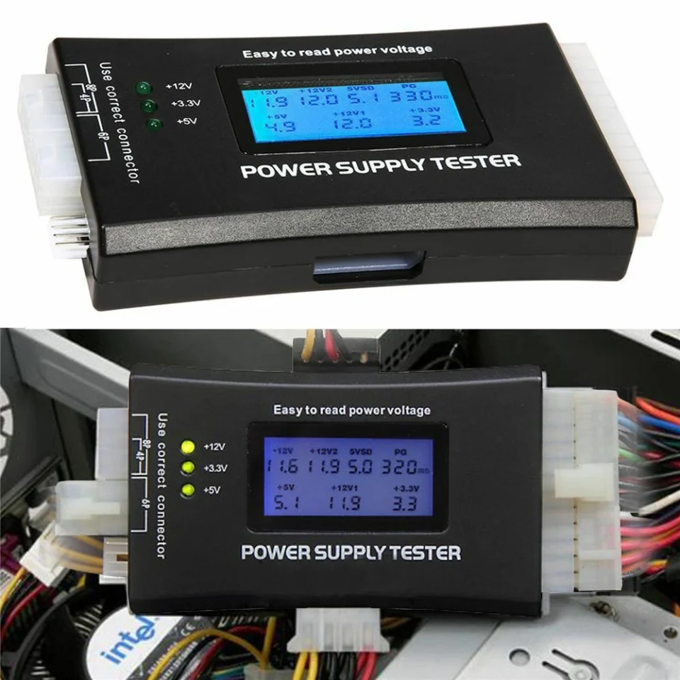PC Computadora LCD 20/24 Pin 4 PSU ATX BTX ITX SATA HDD Probador de fuente de alimentación digital