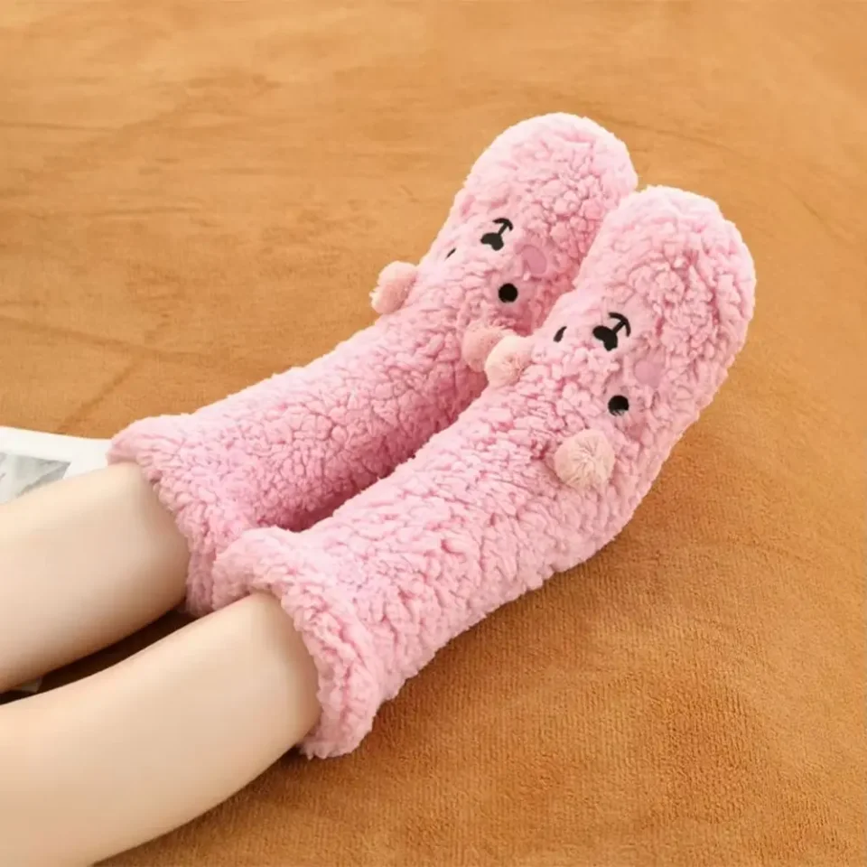 Calcetines para dormir bordados, calcetines de invierno para el suelo, calcetines térmicos gruesos antideslizantes de dibujos animados, calcetines con gráficos de animales de tubo medio para invierno, regalos