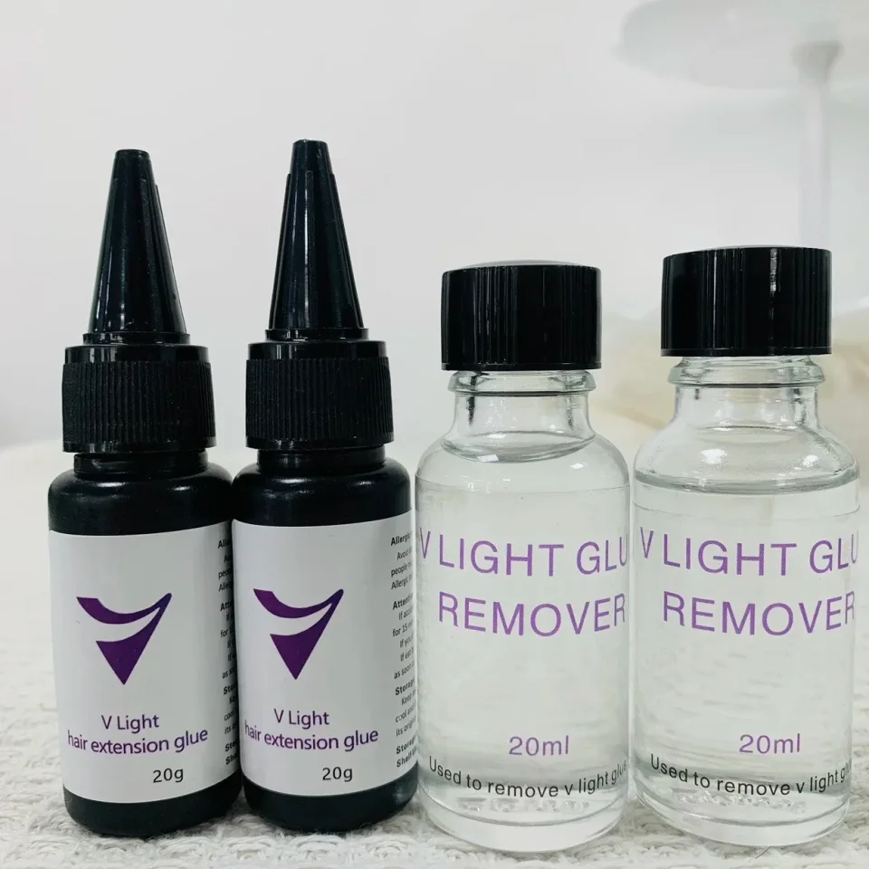 Pegamento para extensión de cabello con luz UV, eliminador de luz UV de 20g, pegamento para extensión de cabello ligero de 20ml V para extensión de cabello itip rápida