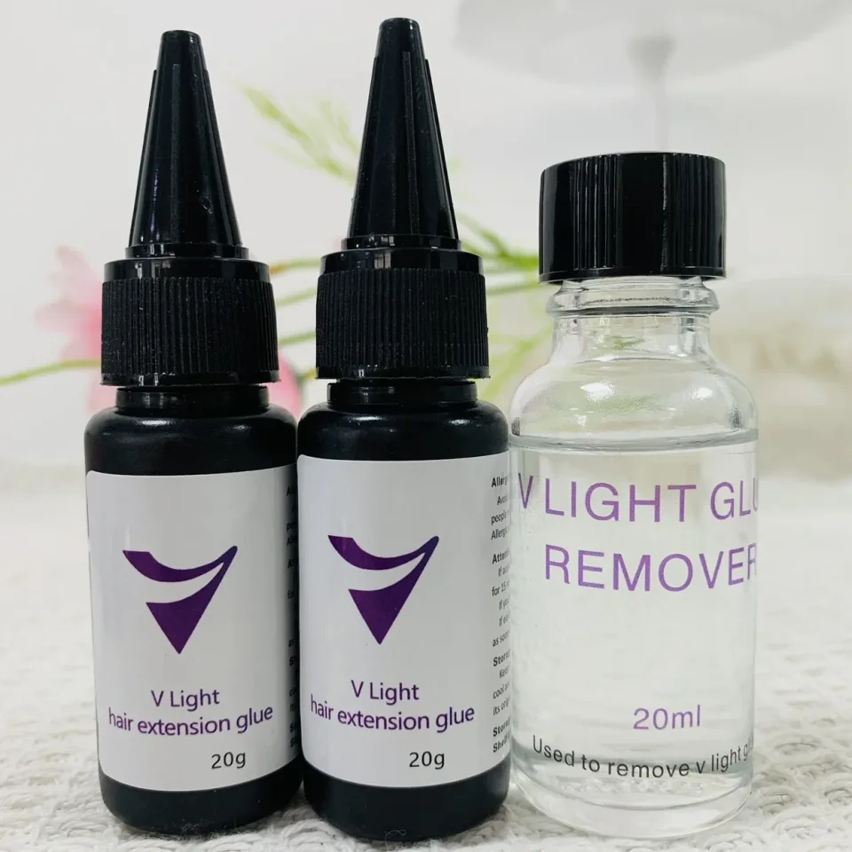 Pegamento para extensión de cabello con luz UV, eliminador de luz UV de 20g, pegamento para extensión de cabello ligero de 20ml V para extensión de cabello itip rápida
