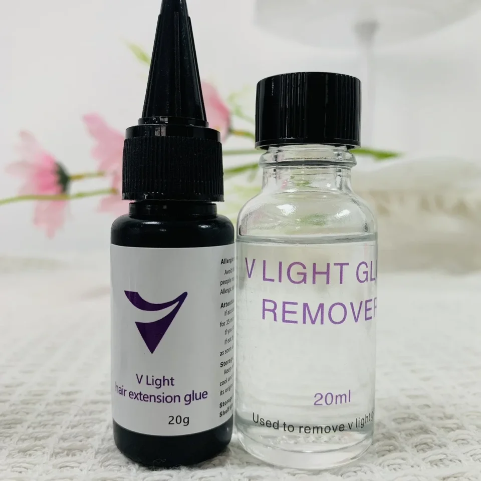 Pegamento para extensión de cabello con luz UV, eliminador de luz UV de 20g, pegamento para extensión de cabello ligero de 20ml V para extensión de cabello itip rápida