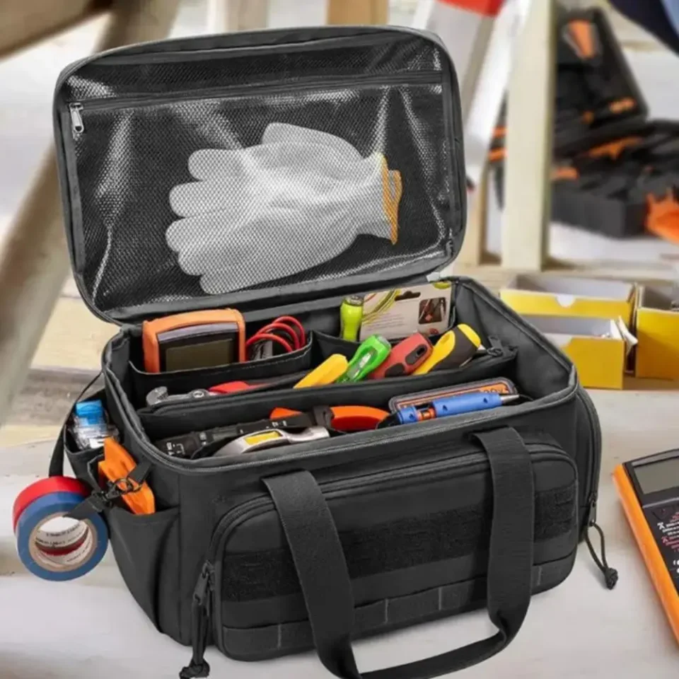 Bolsa de almacenamiento de herramientas con asa cómoda, caja de herramientas con Base acolchada gruesa de Color negro, bolsa de trabajo multifuncional fácil de llevar