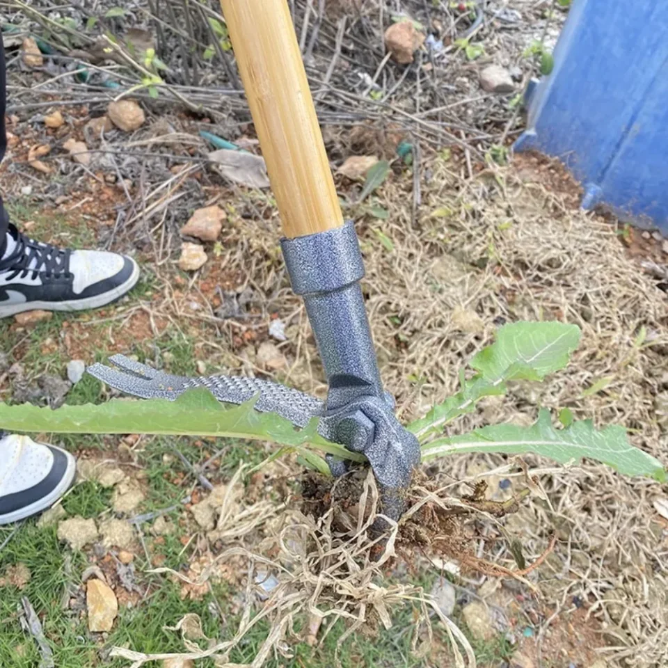 Herramienta extractora de malas hierbas de pie, herramienta removedora de malas hierbas de acero resistente de 4 garras con mango largo, artefacto de deshierbe ajustable