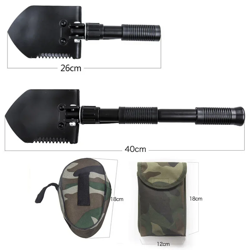 Pala plegable portátil militar, herramienta multifunción de acero inoxidable para supervivencia, acampada, limpieza al aire libre