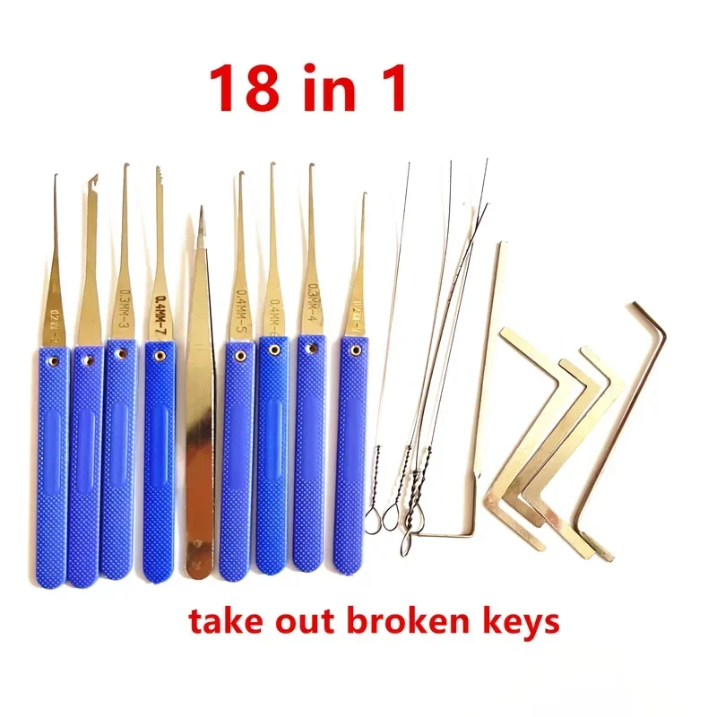 Kit de herramientas extractoras de cerrajería 18 en 1, juego de herramientas para quitar llaves rotas con llave de tensión, herramientas para familia, ayudante de vida en el hogar