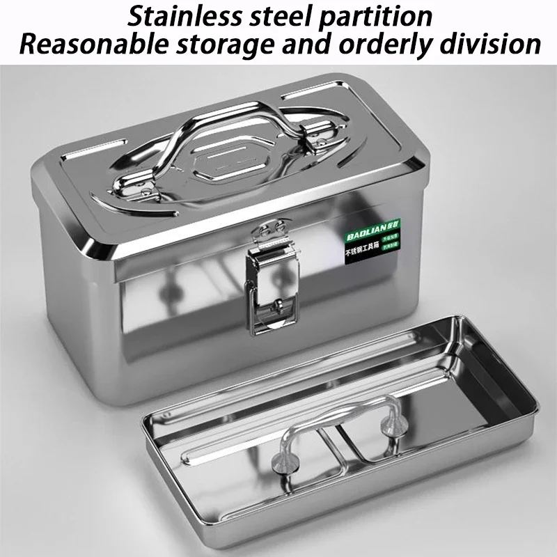 Caja de herramientas de acero inoxidable, organizador electrónico, caja de herramientas mecánica para coche, herramientas de almacenamiento de Hardware engrosado, caja de herramientas de mano