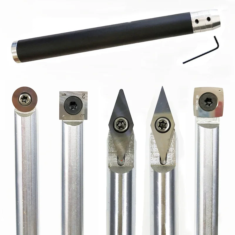 Herramienta de torneado de madera, cincel cambiable, punta de titanio y tungsteno, herramienta de torno, cortador de inserción, mango de aluminio opcional, 1 ud.