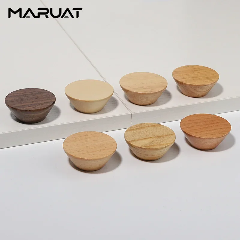 Manija de perilla redonda de madera maciza, puerta de armario, cajón, manija de gabinete, manija de muebles de un solo orificio, estilo rústico