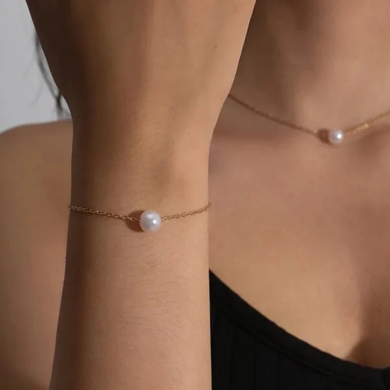 Conjuntos de joyería de perlas blancas para mujer, collar, pulsera, conjuntos de perlas grandes, joyería de fiesta, regalo de Navidad S001