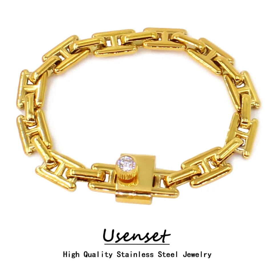 USENSET-Conjunto de joyería de acero inoxidable pulido, cadena personalizada para el cuello y la muñeca, Color dorado y plateado, regalo