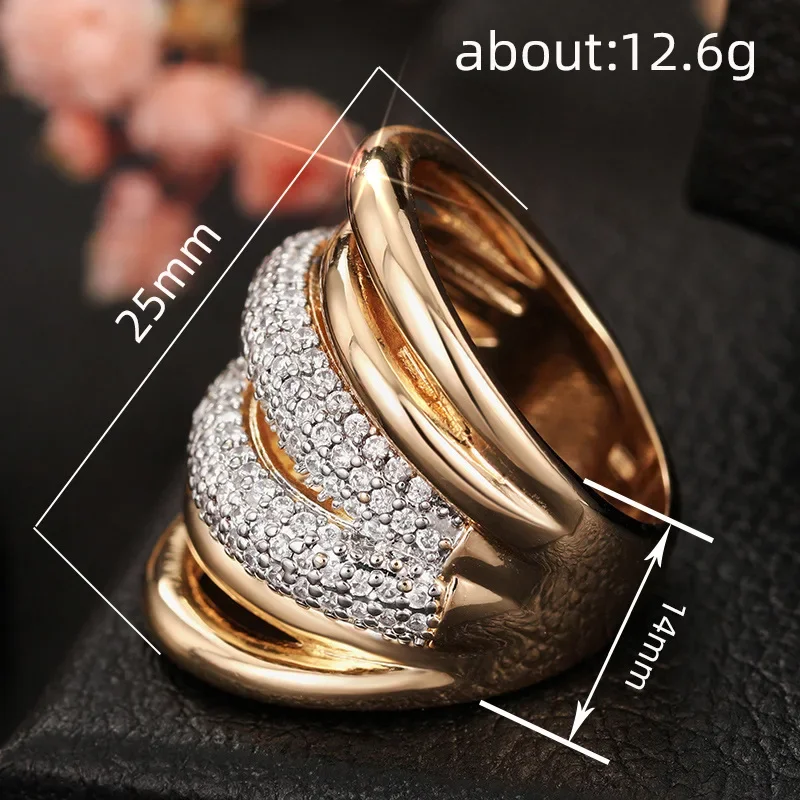 Anillo de Estilo Palaciego Bicolor Europeo y Americano, Joyería de Alta Gama con Incrustaciones de Circonio para Mujer, Adorno para la Cabeza