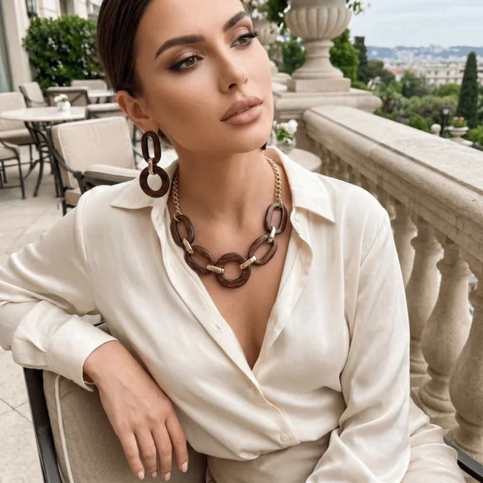 Conjunto de Joyería Acrílica Geométrica: Collar Ligero de Diseño Redondo y Ovalado con Pendientes a Juego, Ideal para Salidas y Eventos.
