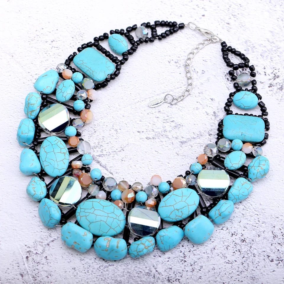 Collar turquesa hecho a mano de lujo, pulsera, juegos de joyas para mujer, gargantilla bohemia para fiesta de boda, joyería