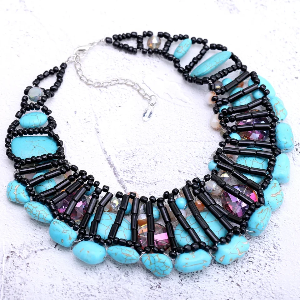 Collar turquesa hecho a mano de lujo, pulsera, juegos de joyas para mujer, gargantilla bohemia para fiesta de boda, joyería