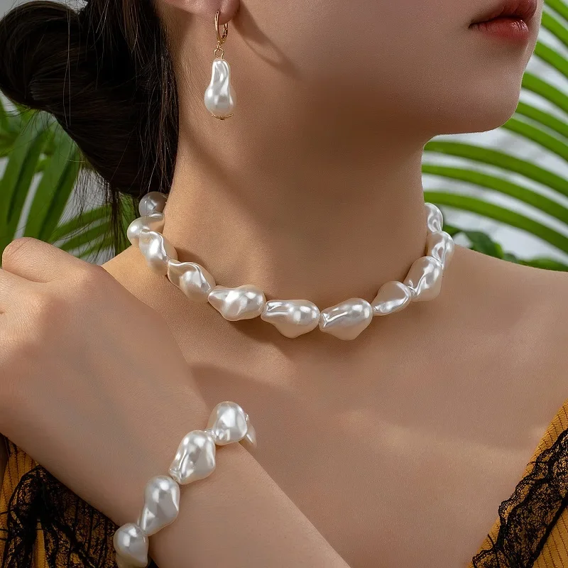 Collar de perlas, pulsera, pendientes, conjunto de cadena, regalos para mujeres y niñas, joyería de moda, gran oferta, regalo de fiesta, nuevo estilo 2025
