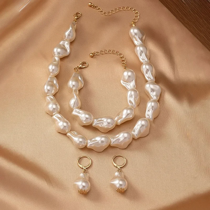 Collar de perlas, pulsera, pendientes, conjunto de cadena, regalos para mujeres y niñas, joyería de moda, gran oferta, regalo de fiesta, nuevo estilo 2025