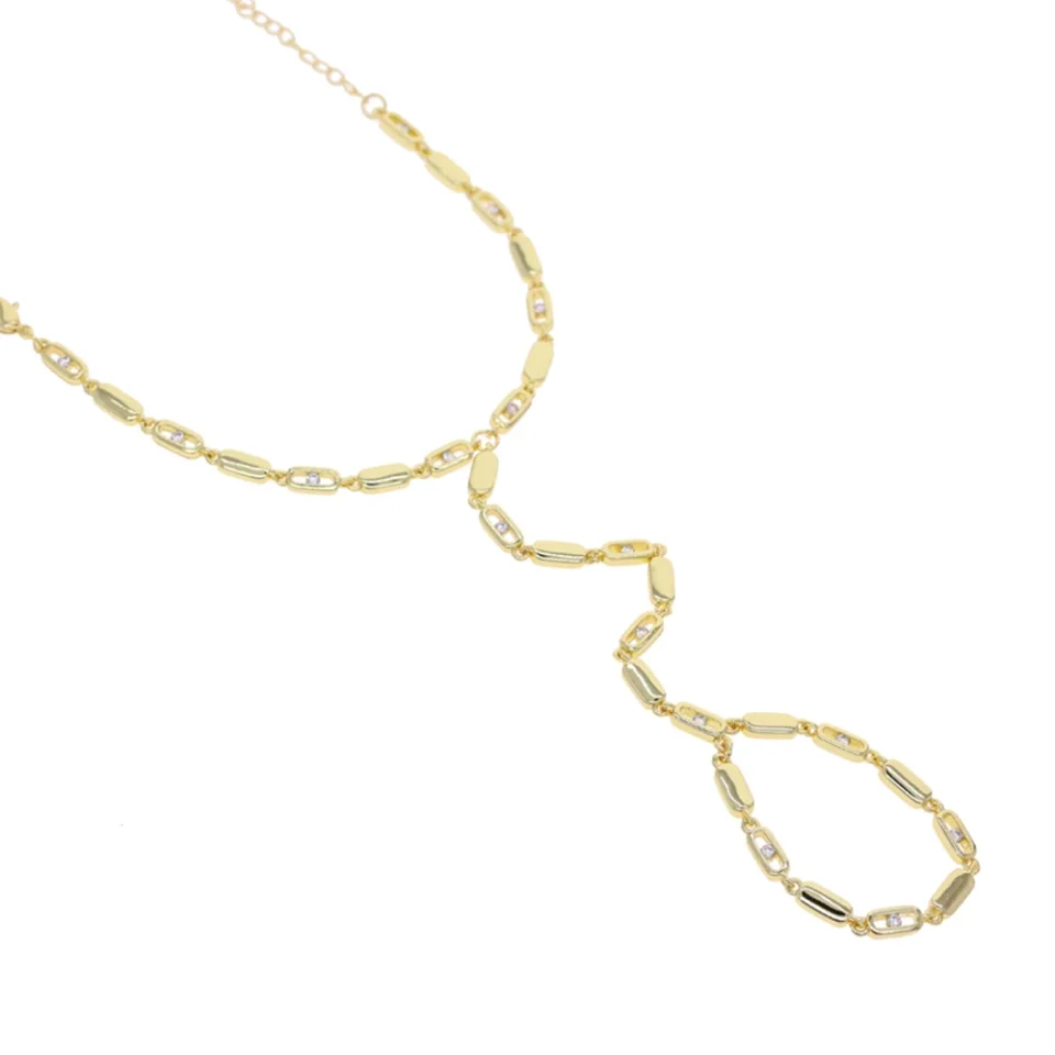 Color dorado geométrico rectángulo Bling CZ pavimentado encantos cadena de eslabones pulsera de mano gargantilla Lariat collar moda mujer conjunto de joyería