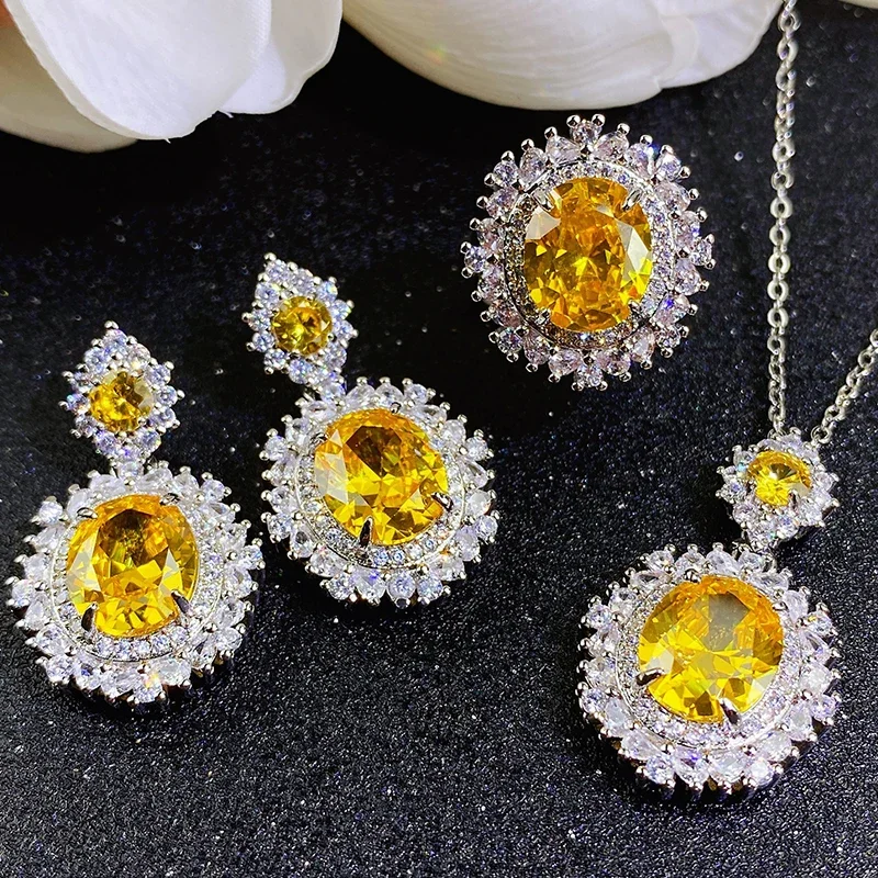 3 unids/set para mujeres niñas fiesta elegante lujo moda cristal circón collar pendientes anillo boda novia joyería conjunto regalos