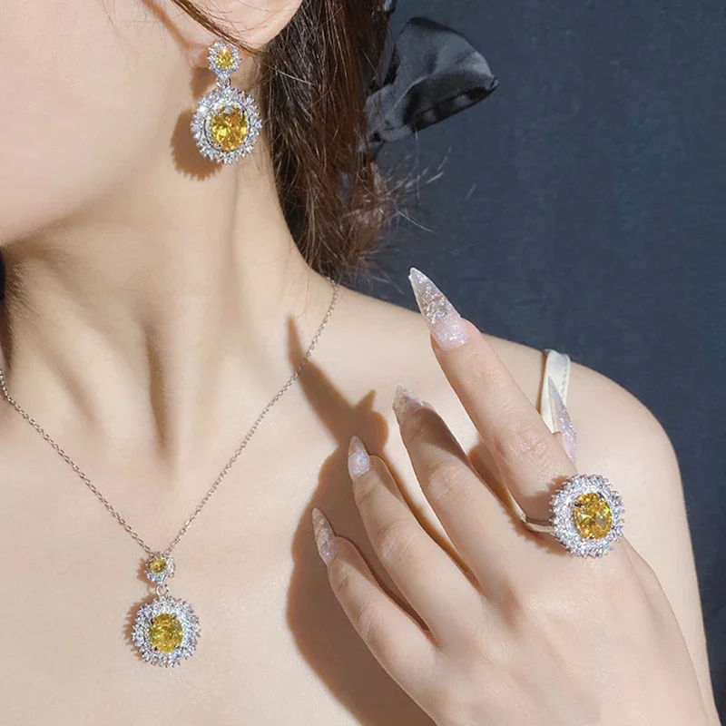 3 unids/set para mujeres niñas fiesta elegante lujo moda cristal circón collar pendientes anillo boda novia joyería conjunto regalos