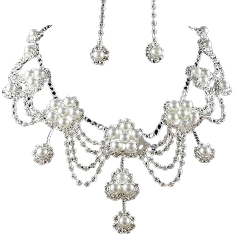 Conjunto de joyería nupcial para boda, collar de perlas de imitación con diamantes de imitación de lujo para mujer, conjunto de joyería brillante de lujo, joyería de boda para mujer