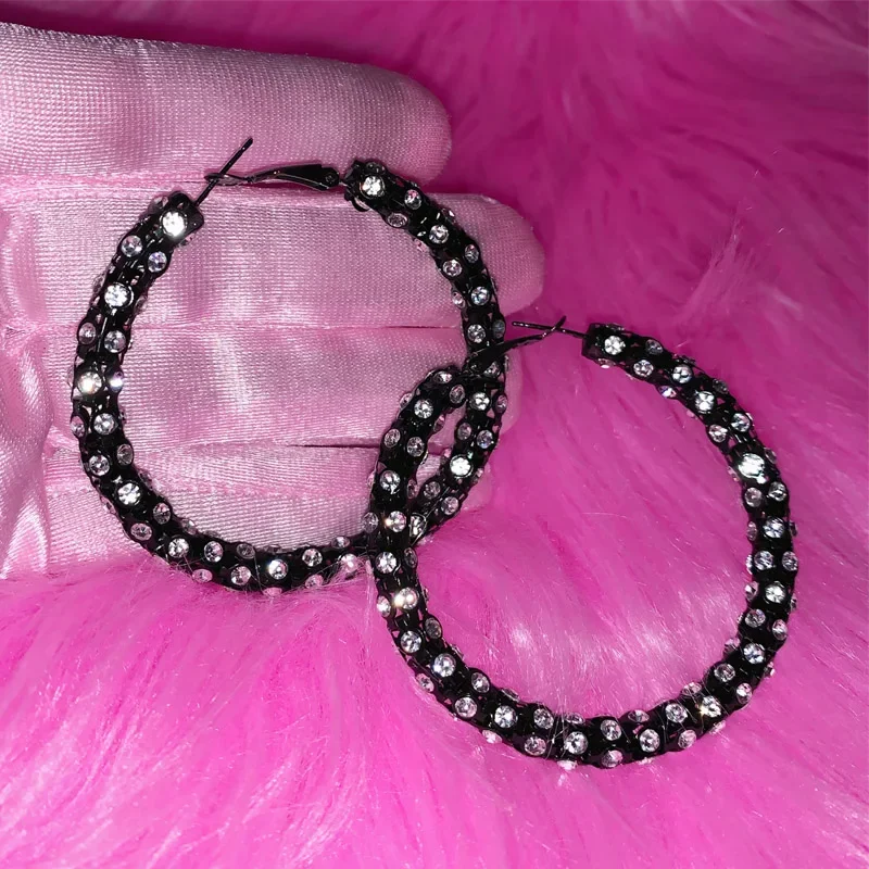 Joyería Y2K, pendientes negros de cristal brillante, accesorios sexys, pendientes bohemios Vintage para mujer, pendientes Punk góticos de moda