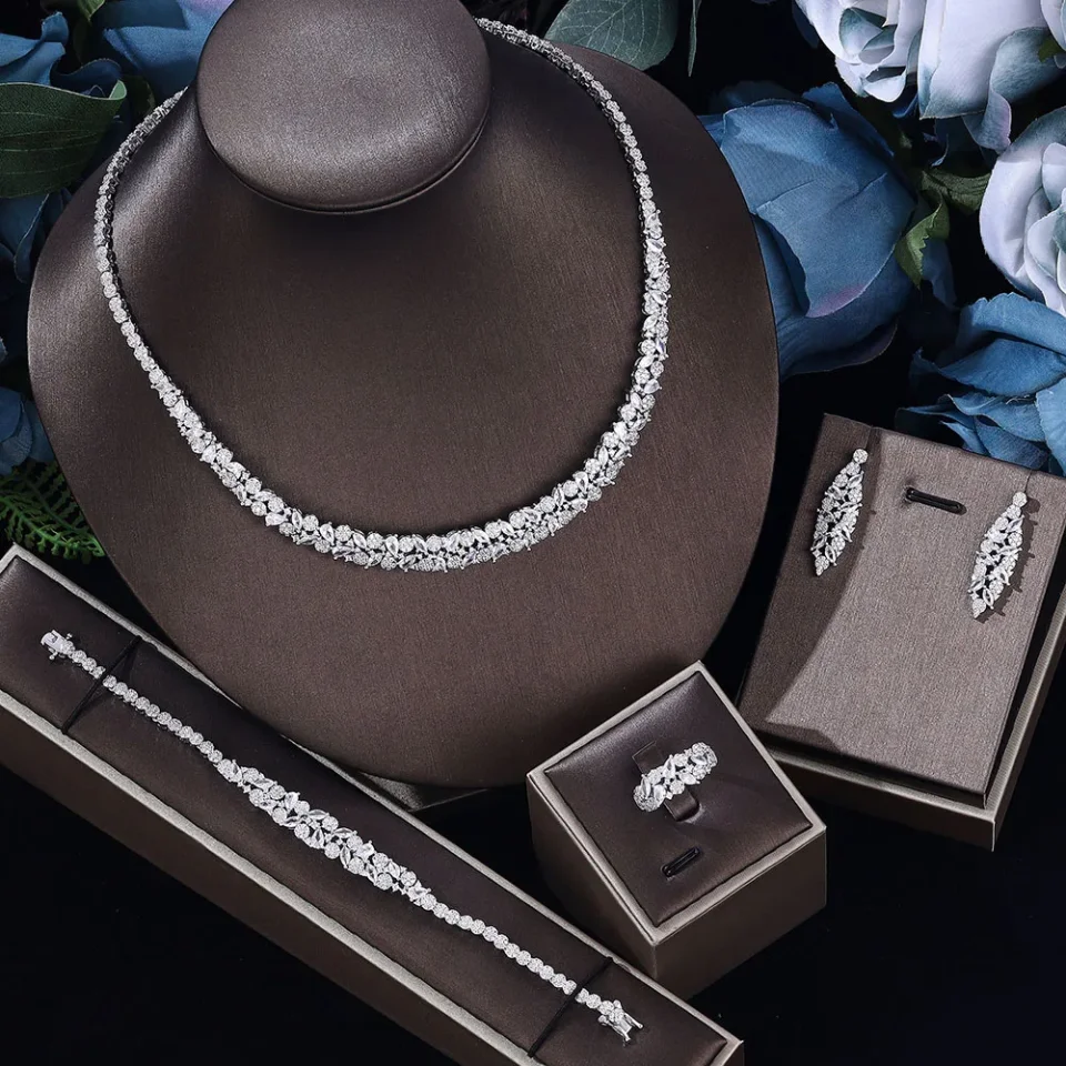 Conjunto de joyería de boda nupcial de 4 piezas, superventas, nueva moda, conjunto de joyería de Arabia Saudita de Dubái, accesorios para fiesta de boda, diseño, 2024