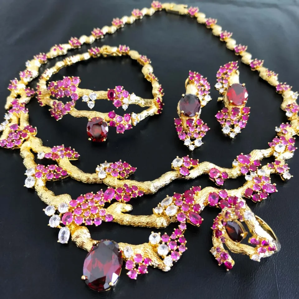 Jimbora, conjunto de joyería africana de lujo, regalos nupciales de Dubái, nuevo encanto brillante, 4 Uds., collar, anillo para mujer, fiesta de boda, cristal de circón