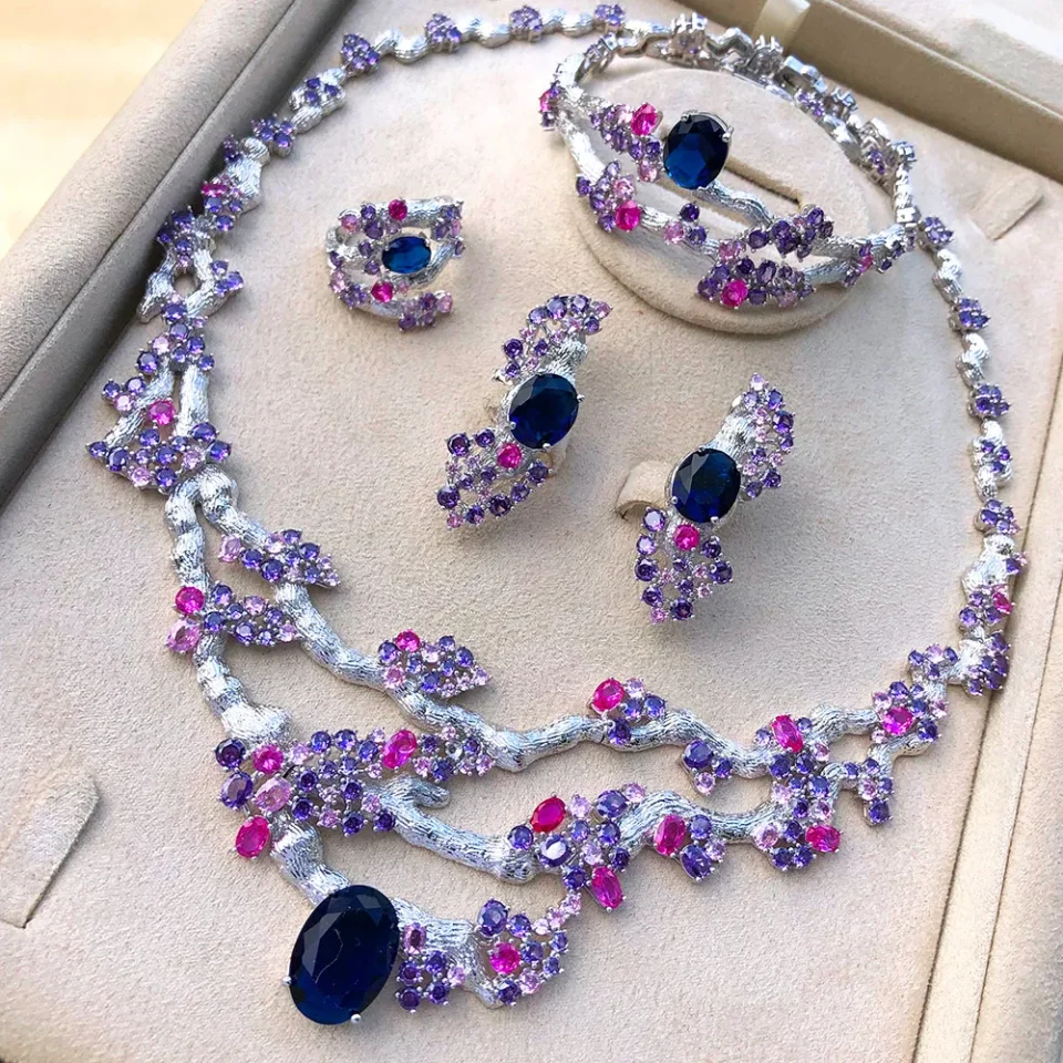 Jimbora, conjunto de joyería africana de lujo, regalos nupciales de Dubái, nuevo encanto brillante, 4 Uds., collar, anillo para mujer, fiesta de boda, cristal de circón