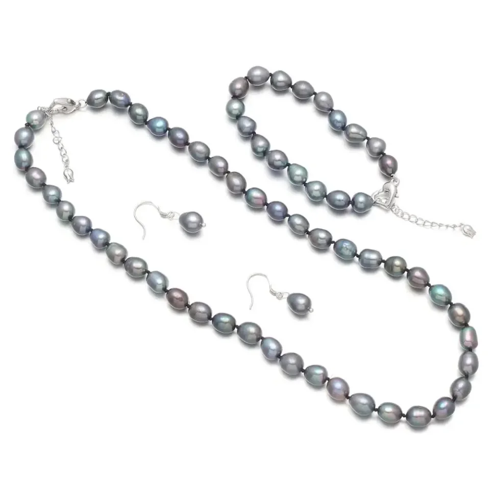 Conjunto de joyas de perlas naturales para mujer, collar, pulsera, pendientes, joyería Simple y elegante, regalos exquisitos, nuevo