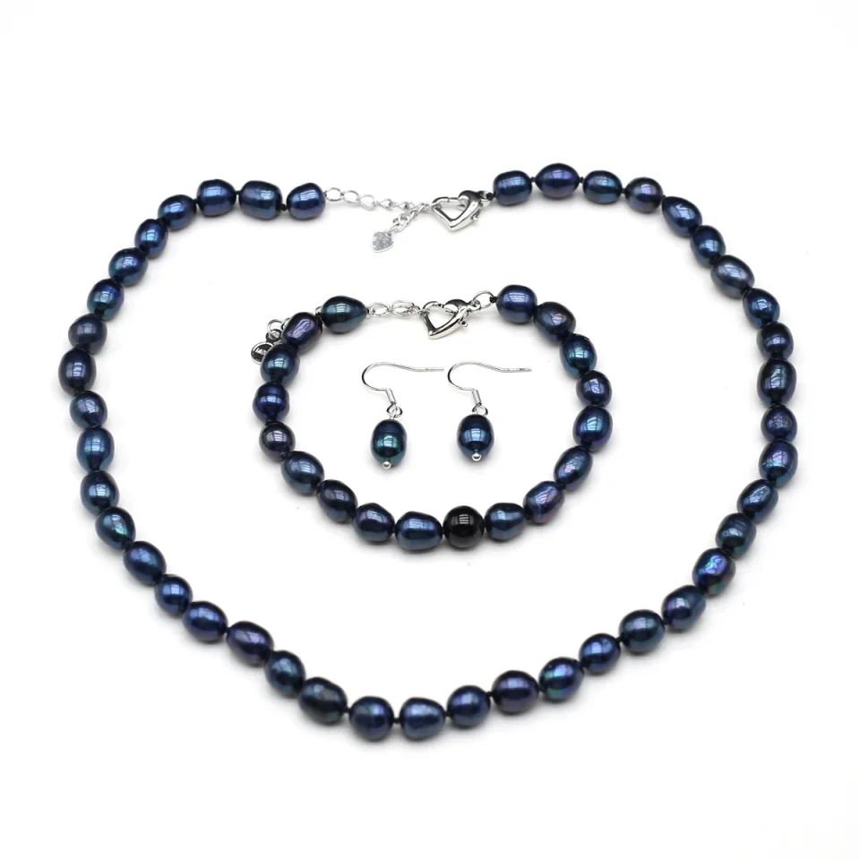Conjunto de joyas de perlas naturales para mujer, collar, pulsera, pendientes, joyería Simple y elegante, regalos exquisitos, nuevo