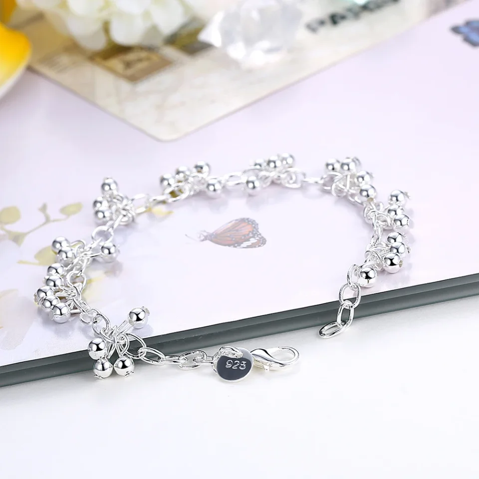 Pulseras bonitas de Color plateado para mujer, pulsera de cadena con cuentas, joyería hermosa a la moda, venta al por mayor