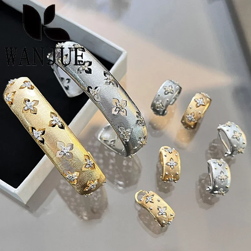 Anillo, pulsera, collar, pendiente, conjunto italiano cepillado a mano, estilo palaciego retro, regalo de fiesta romántica a la moda