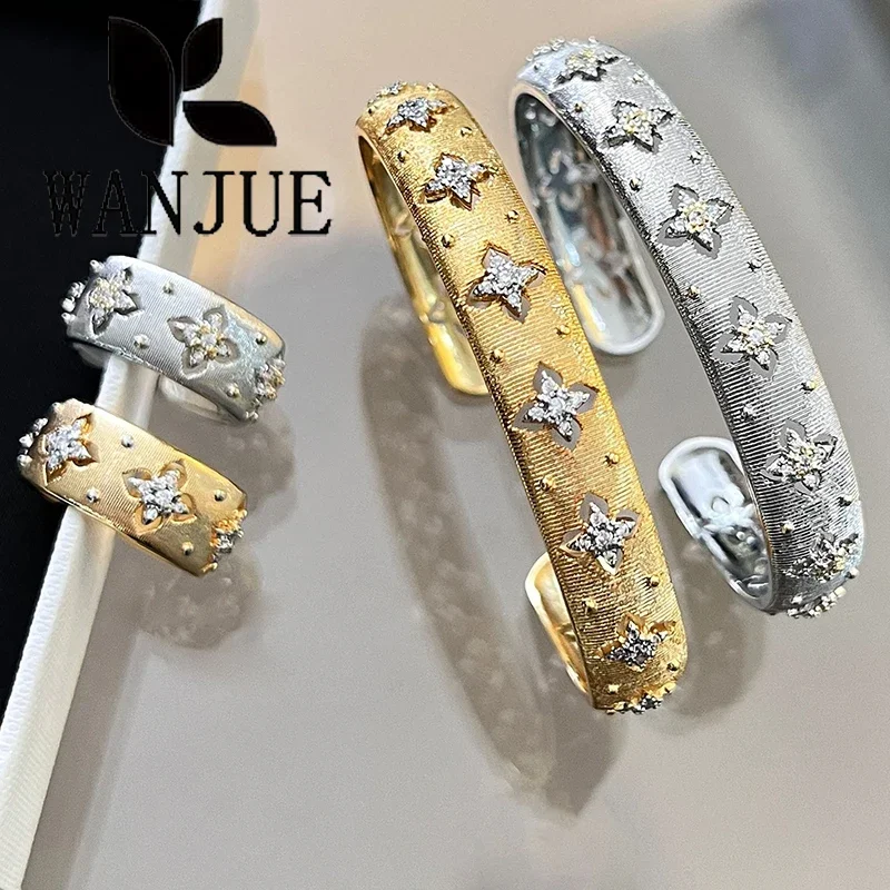 Anillo, pulsera, collar, pendiente, conjunto italiano cepillado a mano, estilo palaciego retro, regalo de fiesta romántica a la moda
