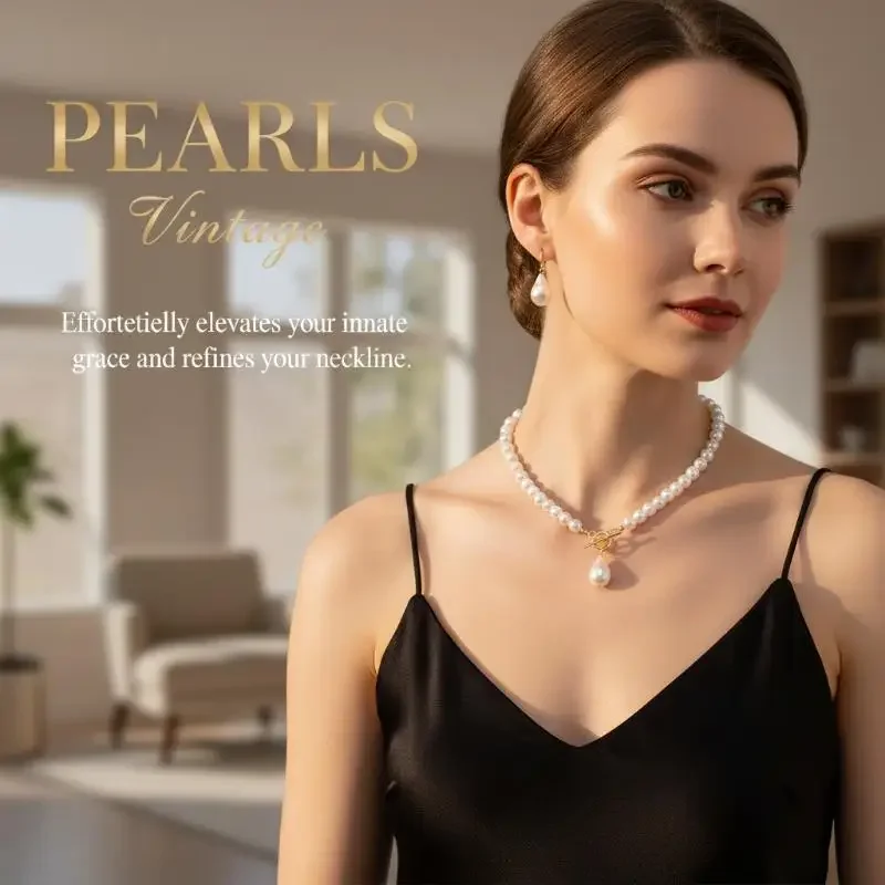 1 Juego de collar de perlas sintéticas brillantes para mujer, collar nupcial, kit de pendientes, joyería para boda, banquete, fiesta