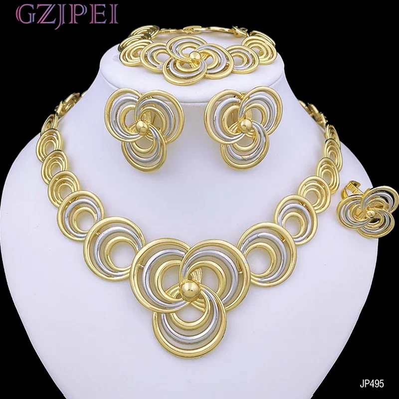 Collares elegantes para mujer, conjuntos de joyería de Color dorado en el cuello, accesorios de fiesta de boda, conjunto de joyería para mujer