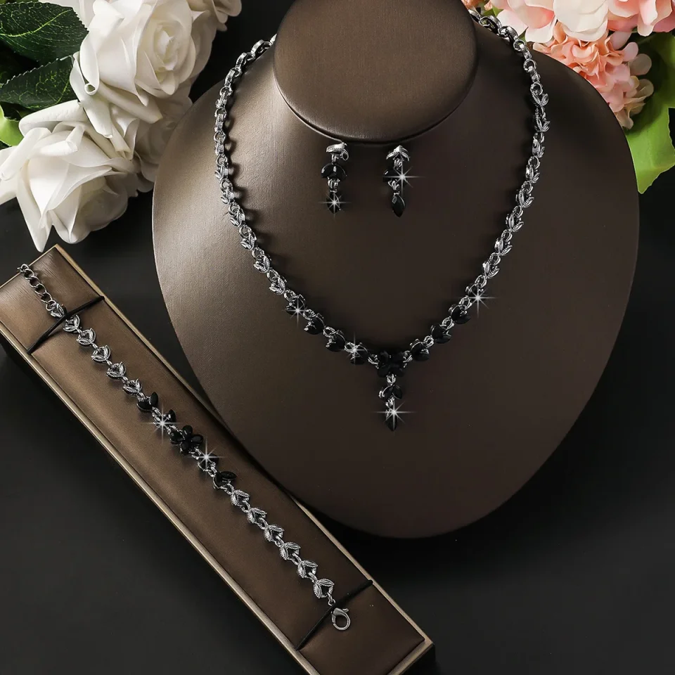 Pendientes de novia de alta gama, collar, conjunto de hojas y gotas de agua, vestido de novia, accesorios para banquetes
