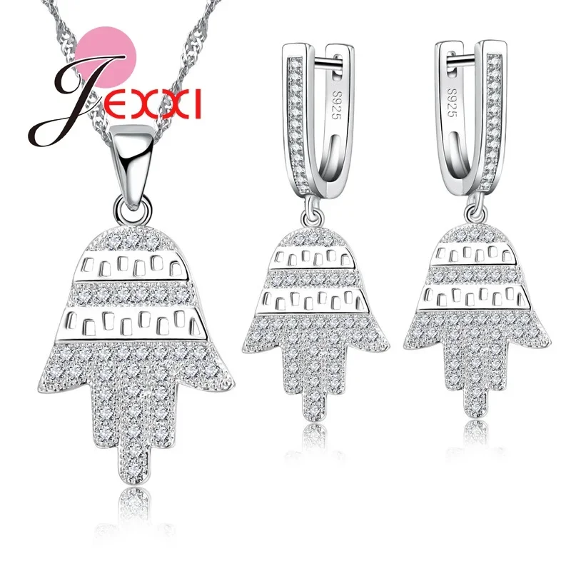 Fabuloso conjunto de joyas con diseño de árbol para mujer, color plateado y pendientes de cristal brillante y colgantes de collar