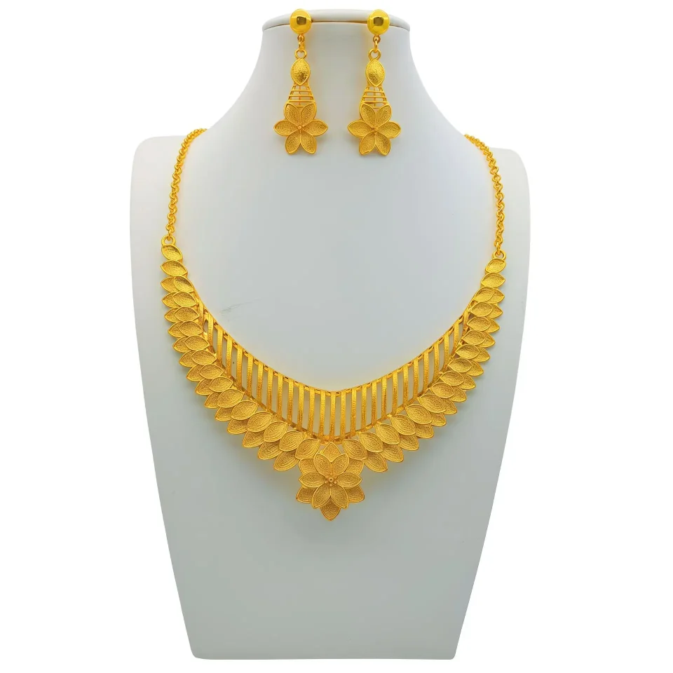 Nuevo Juego de Joyería de Moda de Dubái, Chapado en Oro de 24K, Collar y Aretes, Exquisito para Fiestas de Compromiso, para Parejas