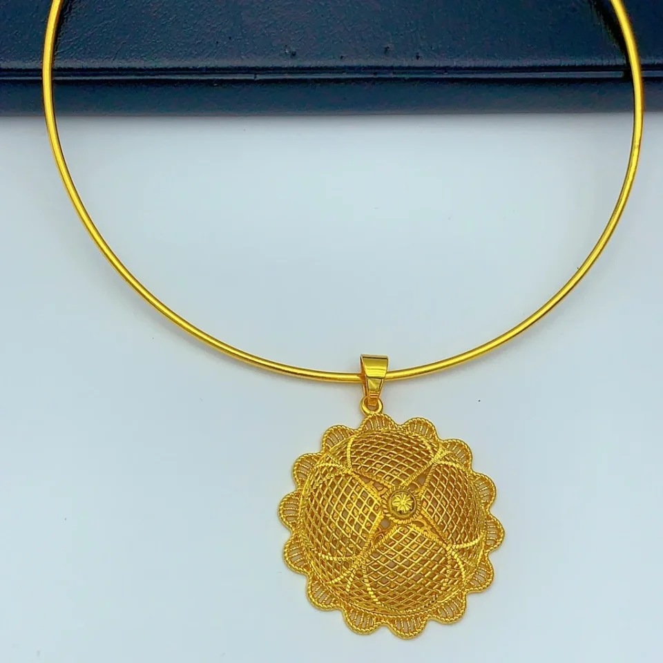 Conjuntos de Joyería de Lujo Chapados en Oro de 24k para Mujer, Estilo Africano, Indio, Etíope, Dubai, Collar y Pendientes para Novia, Regalo para Fiesta de Bodas